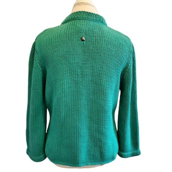 Pure Handknit Green Cardigan Cotton Ornate Buttons Chunky Size M/L - Picture 3 of 11